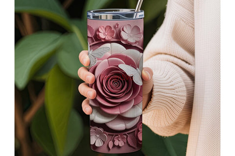 3D Floral Butterfly Tumbler Wrap Sublimation DesignSVG 