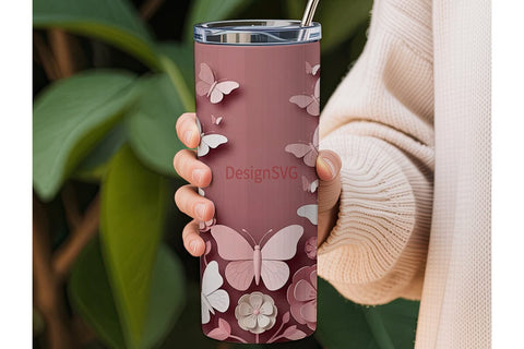 3D Floral Butterfly Tumbler Wrap Sublimation DesignSVG 