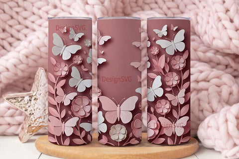 3D Floral Butterfly Tumbler Wrap Sublimation DesignSVG 