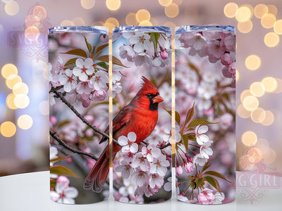 3D Floral Cardinal Tumbler, Bird Art, Floral Design, Nature Theme, Elegant Style, 20Oz Tumbler, Sublimation Wrap Sublimation SvggirlplusArt 