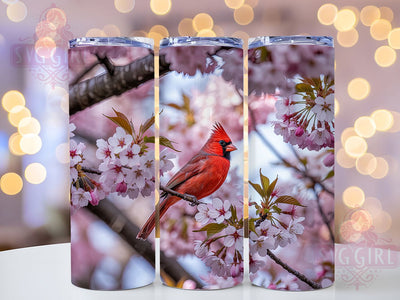 3D Floral Cardinal Tumbler, Bird Art, Floral Design, Nature Theme, Elegant Style, 20Oz Tumbler, Sublimation Wrap Sublimation SvggirlplusArt 