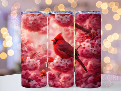 3D Floral Cardinal Tumbler, Bird Art, Floral Design, Nature Theme, Elegant Style, 20Oz Tumbler, Sublimation Wrap Sublimation SvggirlplusArt 