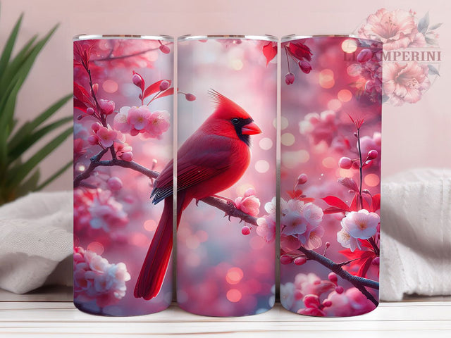 3D Floral Cardinal Tumbler, Red Bird Tumbler, Floral Cardinal 20oz Wrap, Sublimation Design, Bird Lover Gift, Cardinal Flowers Wrap, Nature Inspired Tumbler Sublimation Li Zamperini 