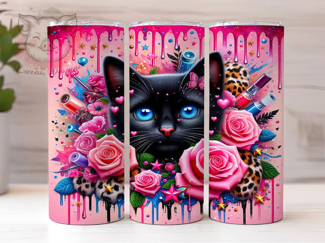 3D Floral Cat 20 oz Skinny Tumbler Sublimation Design, Straight & Tapered Tumbler Png, Cat Lovers Tumbler Png, Digital Download PNG Sublimation Lara' s Designs 