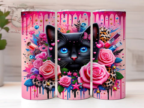 3D Floral Cat 20 oz Skinny Tumbler Sublimation Design, Straight & Tapered Tumbler Png, Cat Lovers Tumbler Png, Digital Download PNG Sublimation Lara' s Designs 
