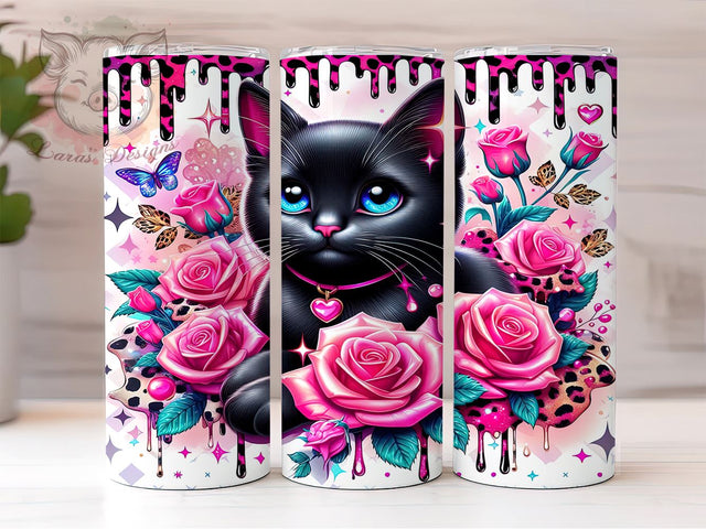 3D Floral Cat 20 oz Skinny Tumbler Sublimation Design, Straight & Tapered Tumbler Png, Cat Lovers Tumbler Png, Digital Download PNG Sublimation Lara' s Designs 