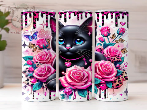 3D Floral Cat 20 oz Skinny Tumbler Sublimation Design, Straight & Tapered Tumbler Png, Cat Lovers Tumbler Png, Digital Download PNG Sublimation Lara' s Designs 