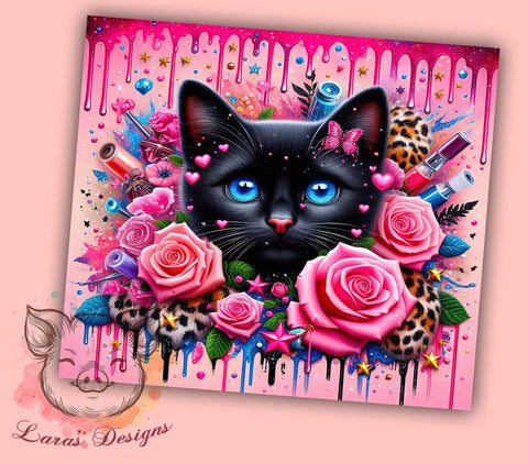 3D Floral Cat 20 oz Skinny Tumbler Sublimation Design, Straight & Tapered Tumbler Png, Cat Lovers Tumbler Png, Digital Download PNG Sublimation Lara' s Designs 