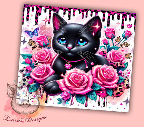 3D Floral Cat 20 oz Skinny Tumbler Sublimation Design, Straight & Tapered Tumbler Png, Cat Lovers Tumbler Png, Digital Download PNG Sublimation Lara' s Designs 