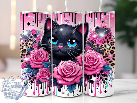 3D Floral Cat 20oz Skinny Tumbler PNG, Cat Lovers Tumbler Sublimation Wrap, Straight & Tapered Tumbler Wrap, Instant Digital Download Sublimation ToriDesigns 
