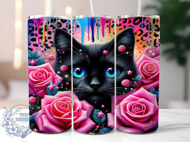 3D Floral Cat 20oz Skinny Tumbler PNG, Cat Lovers Tumbler Sublimation Wrap, Straight & Tapered Tumbler Wrap, Instant Digital Download Sublimation ToriDesigns 