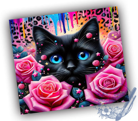 3D Floral Cat 20oz Skinny Tumbler PNG, Cat Lovers Tumbler Sublimation Wrap, Straight & Tapered Tumbler Wrap, Instant Digital Download Sublimation ToriDesigns 