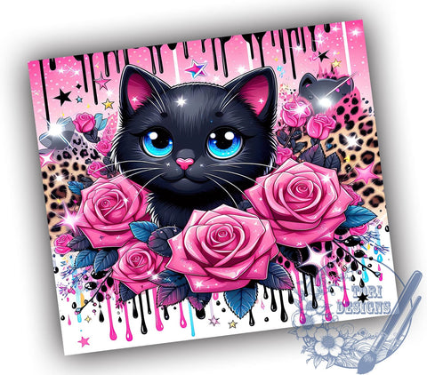 3D Floral Cat 20oz Skinny Tumbler PNG, Cat Lovers Tumbler Sublimation Wrap, Straight & Tapered Tumbler Wrap, Instant Digital Download Sublimation ToriDesigns 