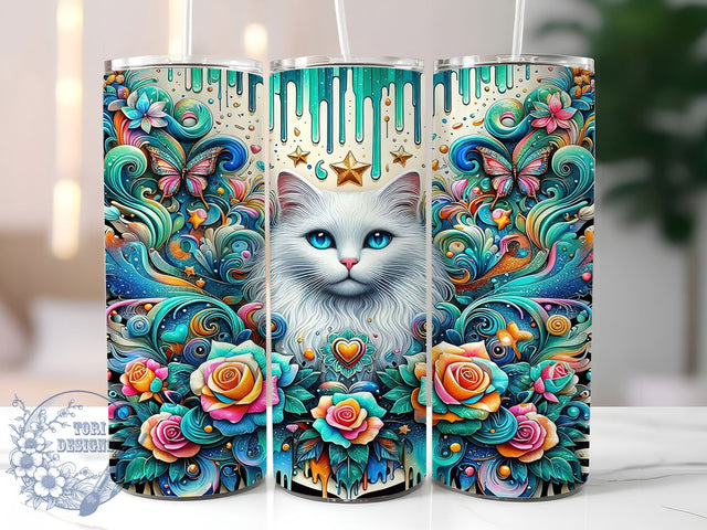 3D Floral Cat Lover Tumbler Wrap, Floral Cat Tumbler, Cute Cat Tumbler Wrap, 20oz Tumbler Sublimation, Cat Lover Gift, Digital Tumbler Wrap, Sublimation Cat Design Sublimation ToriDesigns 