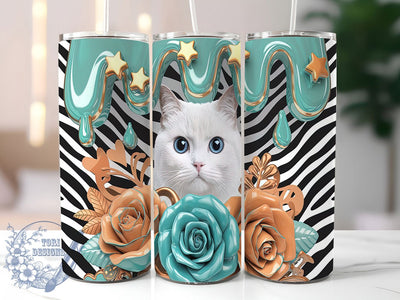 3D Floral Cat Lover Tumbler Wrap, Floral Cat Tumbler, Cute Cat Tumbler Wrap, 20oz Tumbler Sublimation, Cat Lover Gift, Digital Tumbler Wrap, Sublimation Cat Design Sublimation ToriDesigns 