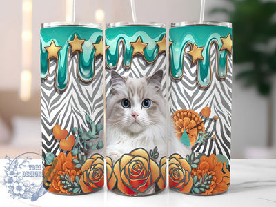 3D Floral Cat Lover Tumbler Wrap, Floral Cat Tumbler, Cute Cat Tumbler Wrap, 20oz Tumbler Sublimation, Cat Lover Gift, Digital Tumbler Wrap, Sublimation Cat Design Sublimation ToriDesigns 