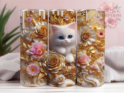 3D Floral Cat Tumbler, Cute Flowers Tumbler, Floral Cat 20oz Wrap, Sublimation Design, Cat Lover Gift, Adorable Cat Wrap, Whimsical Floral Tumbler Sublimation Li Zamperini 