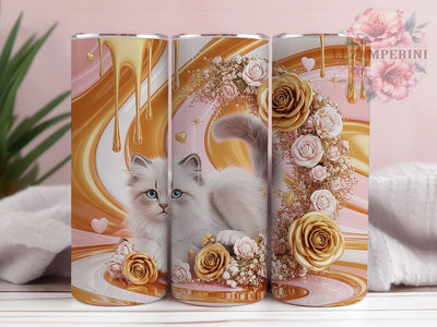 3D Floral Cat Tumbler, Cute Flowers Tumbler, Floral Cat 20oz Wrap, Sublimation Design, Cat Lover Gift, Adorable Cat Wrap, Whimsical Floral Tumbler Sublimation Li Zamperini 