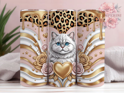 3D Floral Cat Tumbler, Cute Flowers Tumbler, Floral Cat 20oz Wrap, Sublimation Design, Cat Lover Gift, Adorable Cat Wrap, Whimsical Floral Tumbler Sublimation Li Zamperini 
