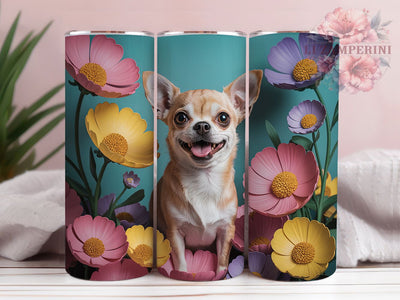 3D Floral Chiweenie Dog Tumbler, Happy Dog Tumbler, Cute Chiweenie Wrap, Whimsical Dog Wrap, Floral Dog Wrap, Sublimation Design, Trendy Gift Idea Sublimation Li Zamperini 
