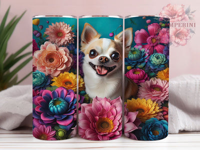 3D Floral Chiweenie Dog Tumbler, Happy Dog Tumbler, Cute Chiweenie Wrap, Whimsical Dog Wrap, Floral Dog Wrap, Sublimation Design, Trendy Gift Idea Sublimation Li Zamperini 