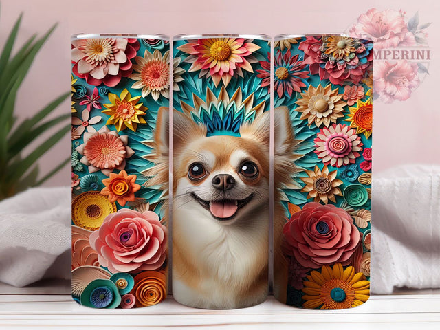3D Floral Chiweenie Dog Tumbler, Happy Dog Tumbler, Cute Chiweenie Wrap, Whimsical Dog Wrap, Floral Dog Wrap, Sublimation Design, Trendy Gift Idea Sublimation Li Zamperini 