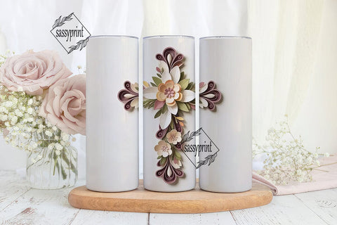3D Floral Cross 20oz Tumbler Wrap Sublimation sassyprint 