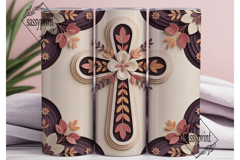 3D Floral Cross 20oz Tumbler Wrap Sublimation sassyprint 