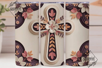 3D Floral Cross 20oz Tumbler Wrap Sublimation sassyprint 