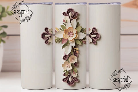 3D Floral Cross 20oz Tumbler Wrap Sublimation sassyprint 