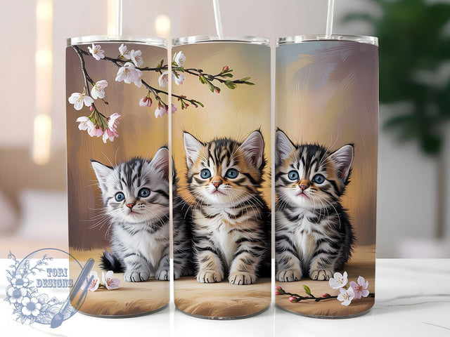 3D Floral Cute Kitty Cat Tumbler Wrap, Cute Cat With Flowers, Floral Kitty Drinkware, Pet Lover Sublimation Cup, Cat Mom Gift Tumbler, Playful Cat And Flowers Design, Animal Lover Wrap Sublimation ToriDesigns 