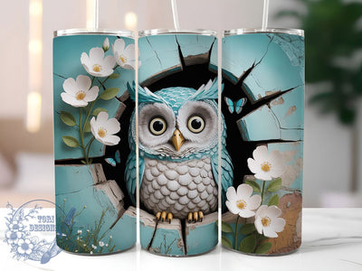 3D Floral Daisy Owl Tumbler, Owl in Daisies Tumbler, Whimsical Owl Wrap, Rustic Owl Wrap, Floral Owl Wrap, Sublimation Design, Trendy Gift Idea Sublimation ToriDesigns 