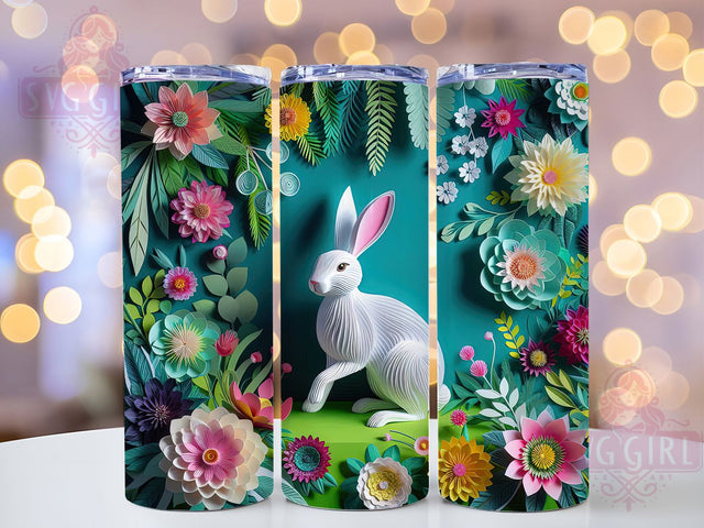 3D Floral Easter Bunny Tumbler, Floral Bunny Tumbler, Stylish 20oz Wrap, Sublimation Design, Trendy Gift Idea, Easter Flower Wrap, Bunny Garden Tumbler Sublimation SvggirlplusArt 