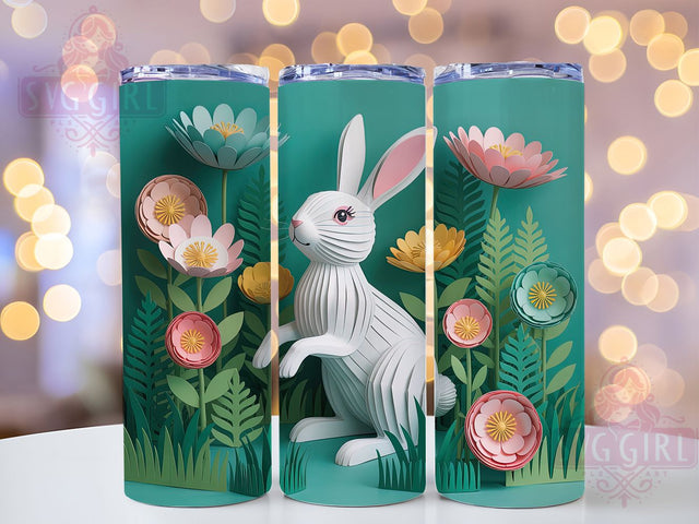 3D Floral Easter Bunny Tumbler, Floral Bunny Tumbler, Stylish 20oz Wrap, Sublimation Design, Trendy Gift Idea, Easter Flower Wrap, Bunny Garden Tumbler Sublimation SvggirlplusArt 
