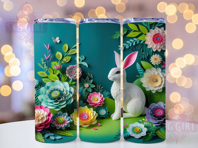 3D Floral Easter Bunny Tumbler, Floral Bunny Tumbler, Stylish 20oz Wrap, Sublimation Design, Trendy Gift Idea, Easter Flower Wrap, Bunny Garden Tumbler Sublimation SvggirlplusArt 