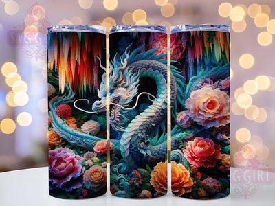 3D Floral Elegant Fantasy Dragon Tumbler, Floral Fantasy Wrap, 20oz Tumbler Sublimation, Mythical Creature Design, Elegant Dragon Wrap, Botanical Beast Tumbler, Enchanted Floral Sublimation Sublimation SvggirlplusArt 