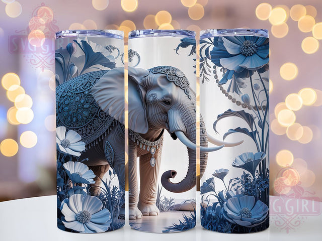 3D Floral Elephant Tumbler, 3D Animal Wrap, 20oz Tumbler Sublimation, Exotic Wildlife Design, Botanical Elephant Sublimation, Majestic Jungle Tumbler, Nature Spirit Wrap Sublimation SvggirlplusArt 