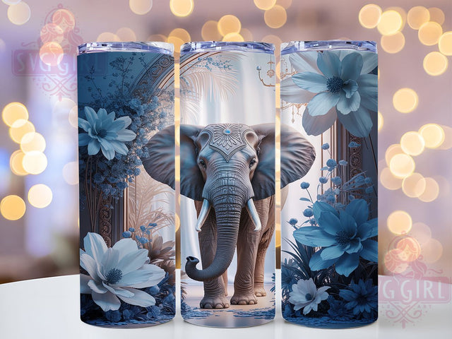 3D Floral Elephant Tumbler, 3D Animal Wrap, 20oz Tumbler Sublimation, Exotic Wildlife Design, Botanical Elephant Sublimation, Majestic Jungle Tumbler, Nature Spirit Wrap Sublimation SvggirlplusArt 