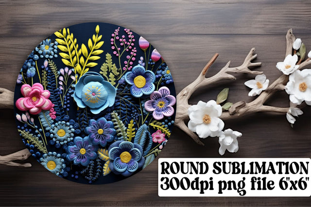 3D Floral Embroidery Sublimation Pack - Round Ornaments, Circle, Keychain, Car Coaster Sublimation afrosvg 