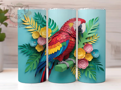 3D Floral Exotic Parrot Tumbler, Floral Parrot Tumbler, Colorful Bird Wrap, Whimsical Parrot Wrap, Exotic Floral Wrap, Sublimation Design, Trendy Gift Idea Sublimation Lara' s Designs 