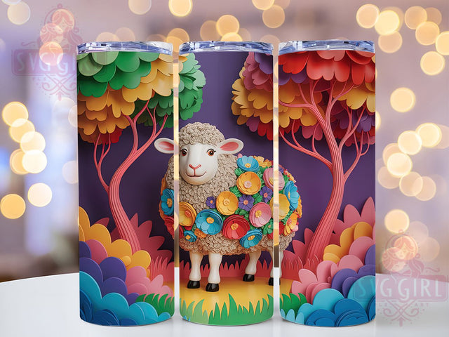 3D Floral Farm Sheep Tumbler, Floral Sheep Tumbler, Elegant Farm Sheep Wrap, Whimsical Sheep Wrap, Rustic Floral Wrap, Sublimation Design, Trendy Gift Idea Sublimation SvggirlplusArt 