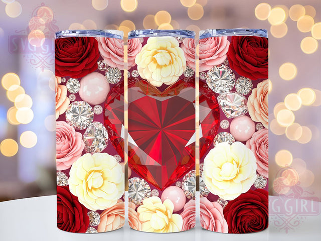 3D Floral Heart Valentine Tumbler, 3D Love Wrap, Cute Hearts Cup, Romantic Sublimation Design, Valentine Gift Tumbler, Sweet Floral Hearts Wrap, Adorable Love Cup Sublimation SvggirlplusArt 