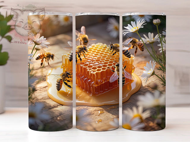 3D Floral Honeycomb Bee Tumbler, Honeycomb Tumbler, Floral Bee Wrap, Rustic Honey Wrap, Vibrant Bee Design, Sublimation Design, Trendy Gift Idea Sublimation Lara' s Designs 