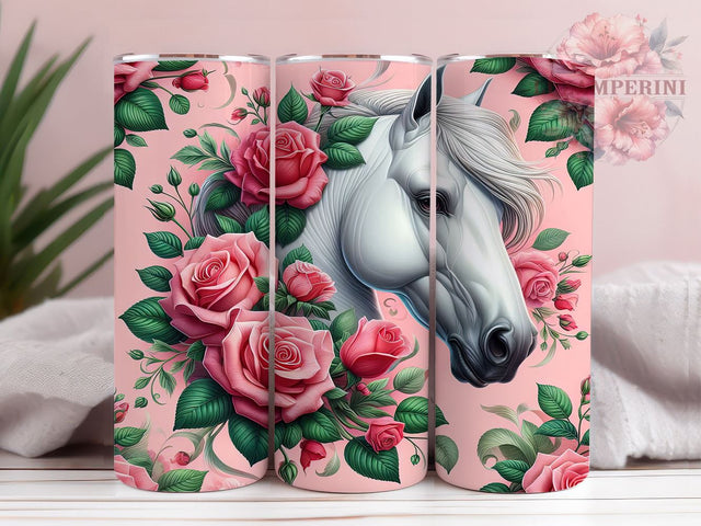 3D Floral Horse 20oz Tumbler, Horse Lover Tumbler PNG Sublimation, Straight & Tapered Tumbler Wrap, Instant Digital Download Sublimation Li Zamperini 