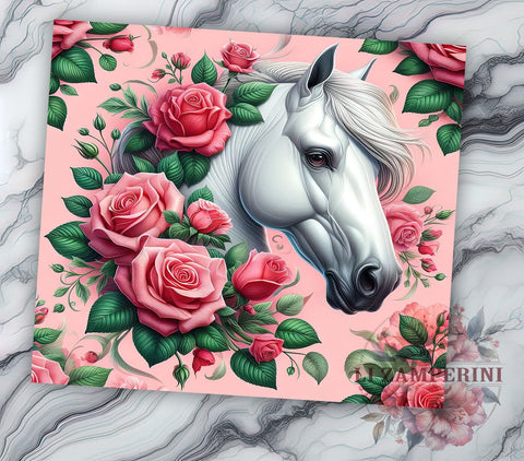 3D Floral Horse 20oz Tumbler, Horse Lover Tumbler PNG Sublimation, Straight & Tapered Tumbler Wrap, Instant Digital Download Sublimation Li Zamperini 