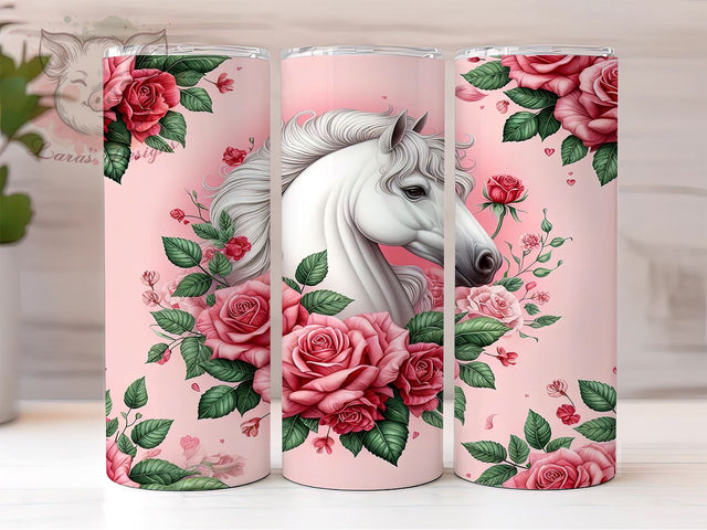 3D Floral Horse 20oz Tumbler Png, Straight & Tapered Tumbler Png, Horse Design Sublimation Tumbler Png, Digital Download PNG Sublimation Lara' s Designs 