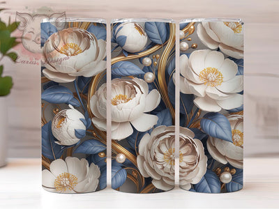 3D Floral Ivory Roses 20oz Tumbler, White Peonies, Ivory Roses, Elegant Pattern, Blooming Flowers, 20oz Tumbler Wrap, Sublimation PNG Sublimation Lara' s Designs 