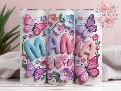 3D Floral MAMA 20oz Tumbler Wrap, Puffy Flowers, MAMA Quote, Mother’s Day, Elegant Design, 20oz Tumbler Wrap, Sublimation PNG Sublimation Li Zamperini 