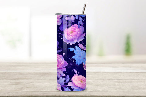 3D Floral Mirage Tumbler Wrap, Seamless Night Sky PNG Sublimation FloridPrintables 