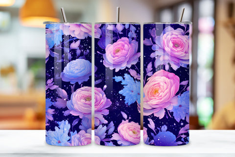 3D Floral Mirage Tumbler Wrap, Seamless Night Sky PNG Sublimation FloridPrintables 